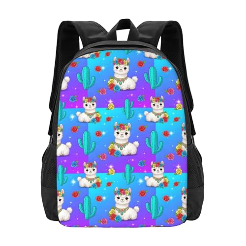 Breathable Outdoor Daypack Cute Alpaca Llama Flower, Durable Anti Theft Travel Backpack Adjustable Strap Shoulder Bag for Hiking Camping City Walking - color: Design (217)