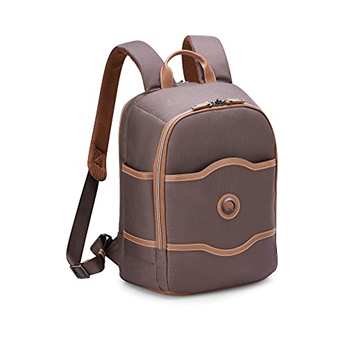 DELSEY PARIS Chatelet Air 2.0 Travel Laptop Backpack, Fits 14 Inch Laptop, Water-Repellent Recycled Fabric, Vegan Leather Trim, Trolley Sleeve, Chocolate Brown - color: Brown