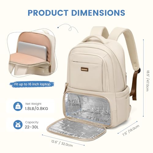 GOLF SUPAGS Lunch Backpack 16 Inch Laptop Backpack with Insulated Cooler Lunch Box Food Bag for College Work Camping Picnics (Apricot) - color: Apricot
