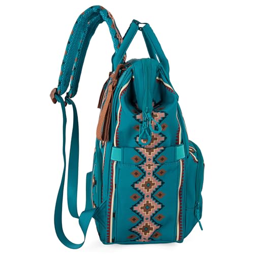 Wrangler Aztec Backpack Organized Daypack Travel Baby Bag with Stroller Strap and Side Bottle Pockets WG2204-9110TQ - color: Angel Turquoise