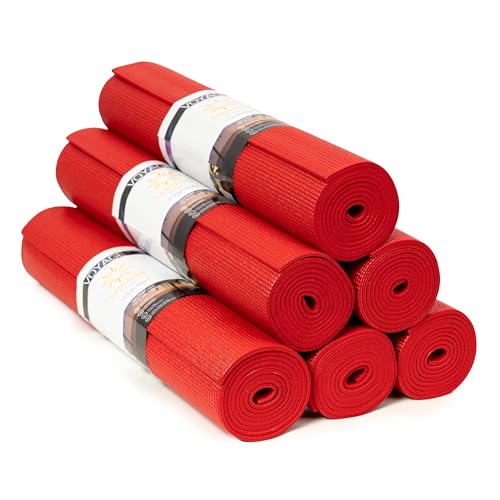 Voyage Yoga Mat, 6 Pack, 72" x 24" Professional Studio and Gym Bulk Yoga Mats, 5mm Thick, Durable, Anti-Tear, Non Slip Fitness and Exercise Mats - color: Red