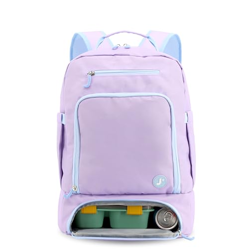 J World New York 2-in-1 Insulated Backpack Lunch Box for Kids. Adult School Bookbag, Purple, 17 x 13 x 9 Inches - color: Purple