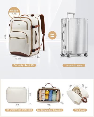 LOVEVOOK Travel Essentials Carry on Backpack 40L Travels Backpack for Women,Waterproof TSA Personal Item Travels Bag Airline Flight Approved,Large Carry on Luggage Laptop Backpack with Packing Cubes - color: Beige White - Chestnut Brown, size: Large-40L-4