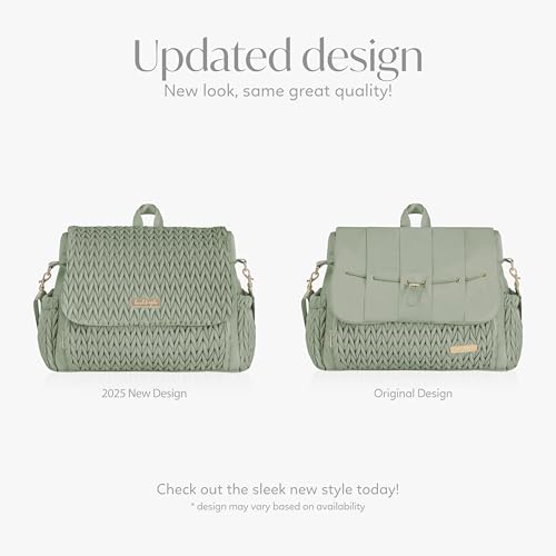 Hannah & Sophia Belle Convertible Baby Diaper Backpack & Bag in Sage Green, Large Size, Dual Sided Water Resistant Changing Mat Included, Detachable Shoulder Straps, Easy To Use - color: Sage Green