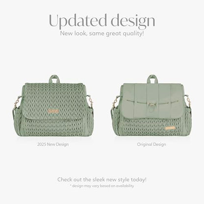 Hannah & Sophia Belle Convertible Baby Diaper Backpack & Bag in Sage Green, Large Size, Dual Sided Water Resistant Changing Mat Included, Detachable Shoulder Straps, Easy To Use - color: Sage Green