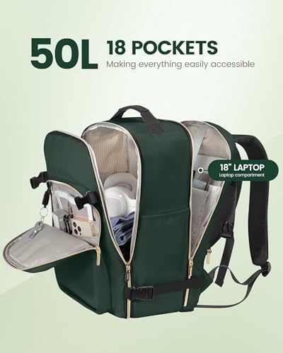 LOVEVOOK 50L Travel Backpack Flight Approved Carry on Backpack,3 Packing Cubes,Waterproof Personal Item Travel Bag,TSA Carry on Luggage Suitcase Travel Essentials,Gifts for Women & Men,fits 18" Laptop - color: Dark Green-black-1, size: X-Large-50L-4Pcs