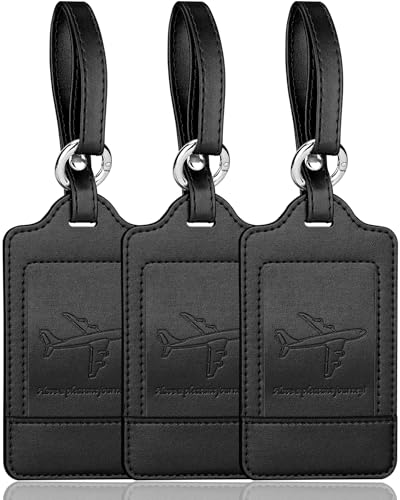 3 Pack Luggage Tags - Quick Install, Privacy Protection, Airplane Travel Essentials for Suitcases, Durable Leather - Black - color: Black