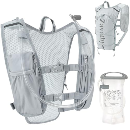 Zavothy Hydration Backpack with 1.5L Water Bladder, Lightweight Water Backpack for Women, Hydration Pack with Rain Cover for Running Hiking Cycling Festival, Reflective Bounce-Free Fit - color: Grey