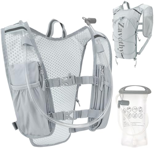 Zavothy Hydration Backpack with 1.5L Water Bladder, Lightweight Water Backpack for Women, Hydration Pack with Rain Cover for Running Hiking Cycling Festival, Reflective Bounce-Free Fit - color: Grey