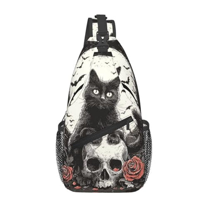 Sling Backpack Unisex Crossbody Chest Bag Shoulder Chest Bag For Women Men Hiking Travel - color: Cat Skull