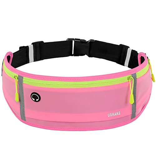 USHAKE Slim Running Belt, Workout Fanny Pack for Men Women,Exercise Waist Pack for Apple iPhone Holder, Runner Belt for Running Walking Cycling Camping Gym - color: Pink