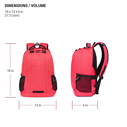 SWISSGEAR Cecil 18-Inch Laptop Backpack Fits 16-Inch Laptop, Travel Daypack with Organizer Pockets, Water Bottle Holders & Padded Straps – Teaberry - color: Teaberry