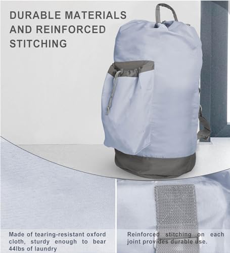 VividPaw Laundry Bag Extra Large Heavy Duty, Laundry Backpack for College students, Travel Laundry Bags with Adjustable Strap, Dirty Clothes Hamper, College Dorm Room Essentials (Grey) - color: Grey