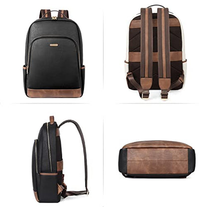 CLUCI Leather Backpack for Women 15.6 inch Laptop Backpack Purse Computer Backpack for Travel Airplane Casual Daypack Beige with Brown - color: Black With Brown