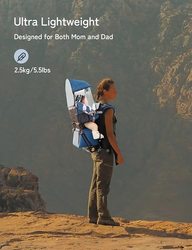 besrey Baby Backpack Carrier, Toddler Hiking Backpack with Safety 3-Height Seat, Adjustable Straps&Waist Belt, Foldable Frame Lightweight Large Capacity Child Carrier for Hiking (Klevin Blue) - color: Klevin Blue