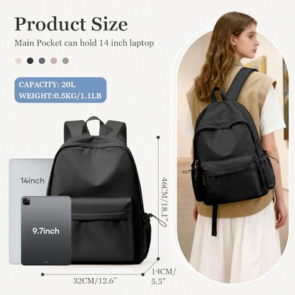 Classic Basic Black Backpack For Women,Waterproof High School Bookbag,Lightweight Casual Travel Daypack,College Backpack Men,Middle School Bag For Girls Boys - color: A1-black