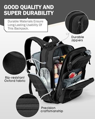 MIRACOL Diaper Bag Tactical for Dad: 40L Rugged Military-Style Dad Baby Backpack with 16+ Pockets - Water-Resistant 900D Fabric & MOLLE for Organized Travel Gear - color: Black
