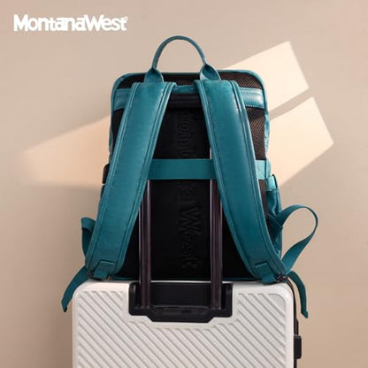 Montana West Laptop Backpack 15.6 Inch Work Backpack Purse for Women Travel Casual Daypack Bookbags with USB Port - color: 15.6-in Turquoise