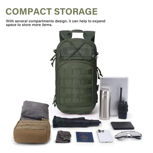 Mardingtop 15L Tactical MOLLE Hydration Backpack – Small Military Bag for Motorcycle, Hiking, Riding, Biking & EDC Daypack - color: Ranger Green