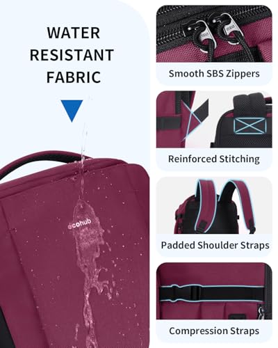ECOHUB Travel Backpack for Women, Flight Approved Carry On Bag, 30L Personal Item for Weekend Getaways, Fits 17.3" Laptop, Red - color: Red