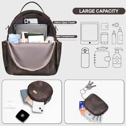 Small Backpack for Women Designer Leather Mini Backpack Purse Ladies Fashion Roomy Shoulder Handbag (Coffe-3) - color: Coffe-3