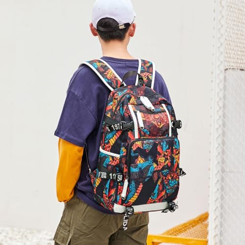 Basketball Player 23 Backpack Laptop Travel Bag Men's Women's Teenage Schoolbag (Black Red White) - color: Black Red White