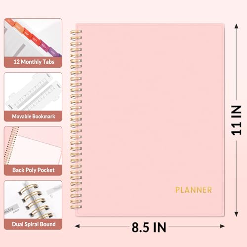 SUNEE Academic Planner 2026-2027 – Weekly & Monthly Planner, July 2026 to June 2027, 8.5"x11", Thick Paper, Tabs, Pockets, Bookmark, Spiral-Bound, Student Teacher Organizer, Pink - color: Pink