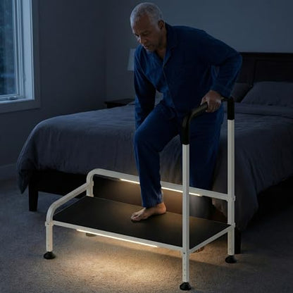 Seniors Assist Step Stool with Support Handrail, Non-Slip Platform, Height Adjustable, Multi-Purpose Household Mobility Foot Stool(Pure Black) - color: Pure Black