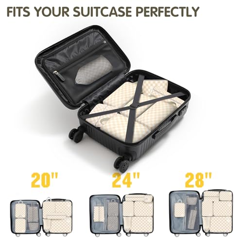 8 Set Compression Packing Cubes Travel, Lightweight Durable Packing Compression Cubes, Accessories Bags Packing Cubes for Travel Luggage Organizer (Khaki Checkered) - color: 8 Set Khaki Checkered