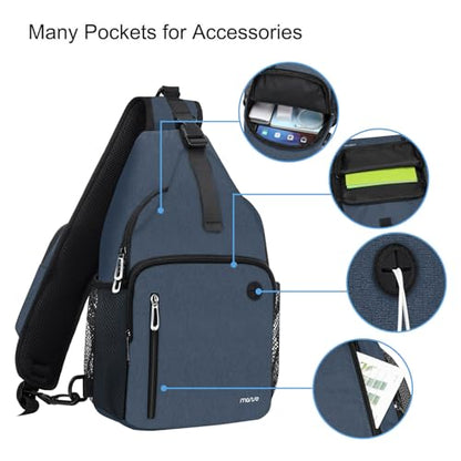 MOSISO Sling Backpack Bag, Crossbody Shoulder Bag Travel Hiking Daypack Chest Bag with Front Square Pocket&USB Charging Port - color: Haze Blue