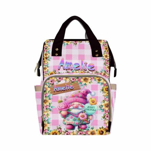 Custom Diaper Bag with Name, Christmas Personalized School Bag Flower Print, Monogram Nappy Backpack with Thermal Pockets for Adults Kids, Large Capacity Waterproof Diaper Bag Xmas Gift - color: A-color-3