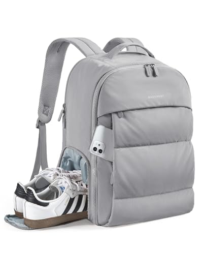 BAGSMART 30L Travel Backpack for Women, Carry on Backpack for Airplanes, Gym Backpack with Shoe Compartment, Lightweight Travel Bag Fits 15.6 Inch, Water-Resistant, Grey - color: Grey