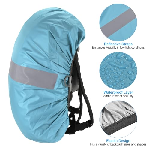 PATIKIL Waterproof Backpack Rain Cover, Non-Slip Backpack Cover with Reflective Strap Stay Dry for Hiking, Camping, Hunting - color: Light Blue, size: X-Large