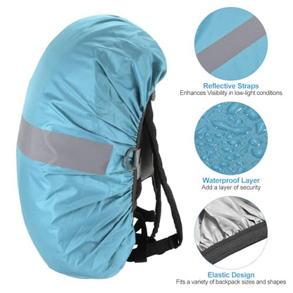 PATIKIL Waterproof Backpack Rain Cover, Non-Slip Backpack Cover with Reflective Strap Stay Dry for Hiking, Camping, Hunting - color: Light Blue, size: X-Large