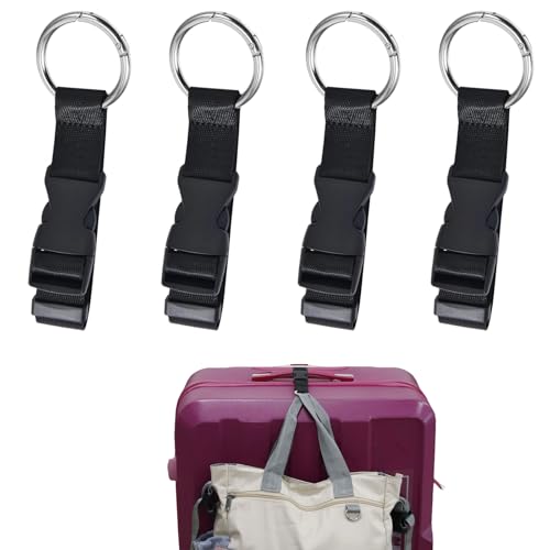 4 Pack Adjustable Luggage Straps with Secure Buckles & Hooks Extra Strong Suitcase Belt for Travel Attach Extra Bags Backpacks Jackets Durable Travel Accessories for Connecting & Carrying (Black-4Pcs)