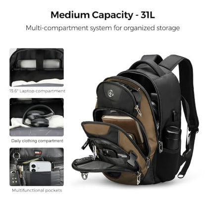 Swissdigital Design Travel Laptop Backpack for Men with USB SD803-34 - color: Tan/Black