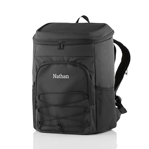 Personalized Cooler Backpack for Men, Custom Embroidered Backpack Cooler Bag, 30 Can Insulated Soft Cooler with Bottle Opener, Gift for Groomsmen Dad Husband, Black Blue Green - color: Black