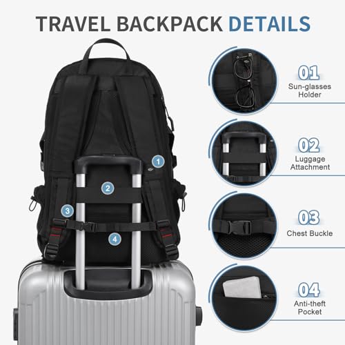Travel Backpack 35L TSA Approved Carry on Backpack with Shoe Compartment & Wet/Dry Separation, Laptop Bag Fits 18.4 Inch Computer, Water Resistant Backpack for Men Women, Black - color: Standard Black