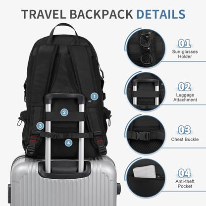 Travel Backpack 35L TSA Approved Carry on Backpack with Shoe Compartment & Wet/Dry Separation, Laptop Bag Fits 18.4 Inch Computer, Water Resistant Backpack for Men Women, Black - color: Standard Black
