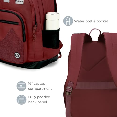 Swissdigital Design Big Student Laptop Backpack with Fun Personalized Patches For College Boy & Girl, Middle High School Teen Bookbag Cool Travel Daypack Burgundy - Includes 3 Patches | SD1718-44 - color: Burgundy