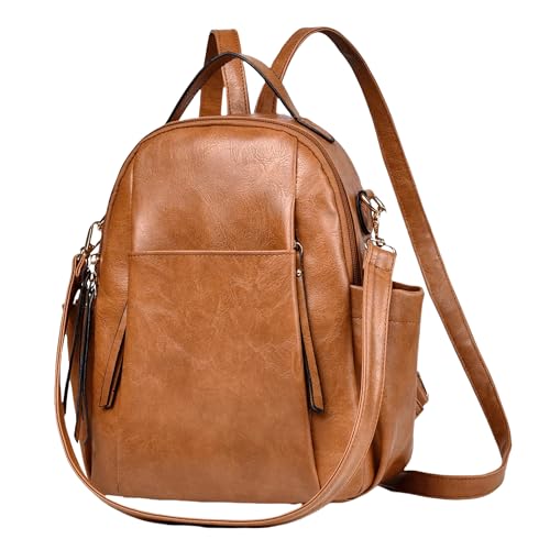 Small Backpack for Women Designer Leather Mini Backpack Purse Ladies Fashion Roomy Shoulder Handbag (Brown) - color: Brown