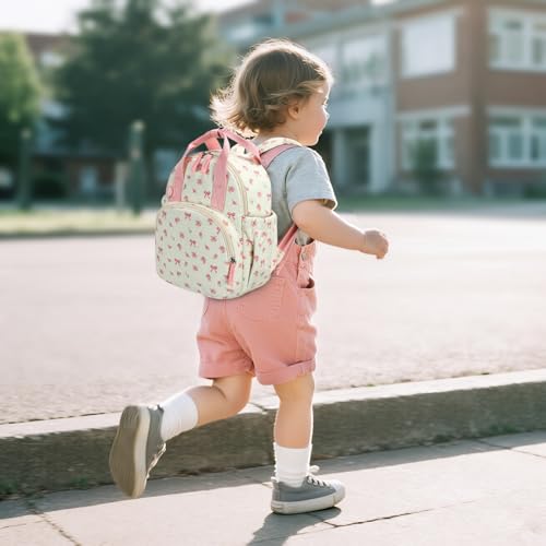 Bluboon Toddler Backpack for Girls Boys 2-4 Cute 12" Preschool Kindergarten Backpacks Kids Daycare Bags School Travel (Pink bow flower 212-Beige, Age 2-4 (12" H not Fit A4 Folder)) - color: Pink Bow Flower 212-beige, size: Age 2-4 (12" H not Fit A4 Folder