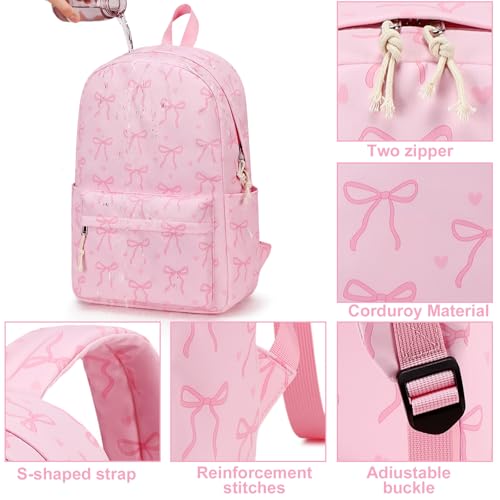 LOIDOU Girls Backpack for Kids Cute School Bookbag - color: Bow Tie Pink, size: L-17"