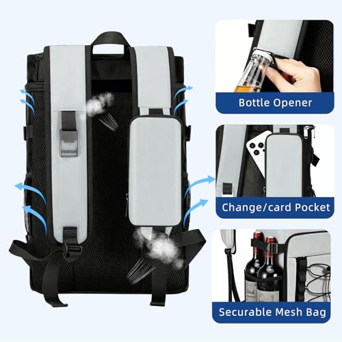 Backpack Cooler Insulated, Leak Proof, 33 Can Capacity, 2 Compartments, Portable Lightweight Thermal Bag for Camping, Beach, Travel, Lunch - color: Grey
