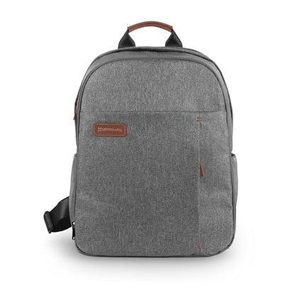 UPPAbaby Changing Backpack - Multiple Storage Compartments - Side Bottle + Laptop Pockets - Trolley Sleeve - Stroller Strap Attachment - Greyson - Charcoal Mélange| Saddle Leather - color: Greyson (Charcoal Mélange/Saddle Leather), style: Changing Backpac