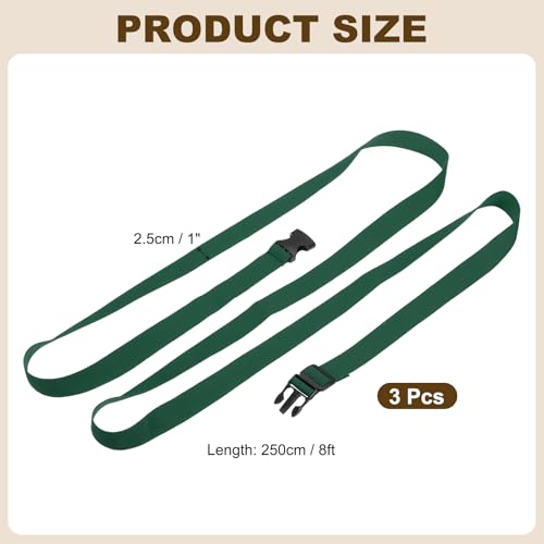 PATIKIL Utility Straps with Quick Release Buckle, (1 Inch x 8 Feet, Dark Green) (3 Pcs) Adjustable Luggage Polyester Straps Backpack Webbing, Suit for Sleeping Bag/Camping/Hiking - color: Dark Green, size: 1 Inch x 8 Feet