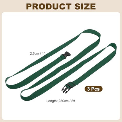 PATIKIL Utility Straps with Quick Release Buckle, (1 Inch x 8 Feet, Dark Green) (3 Pcs) Adjustable Luggage Polyester Straps Backpack Webbing, Suit for Sleeping Bag/Camping/Hiking - color: Dark Green, size: 1 Inch x 8 Feet