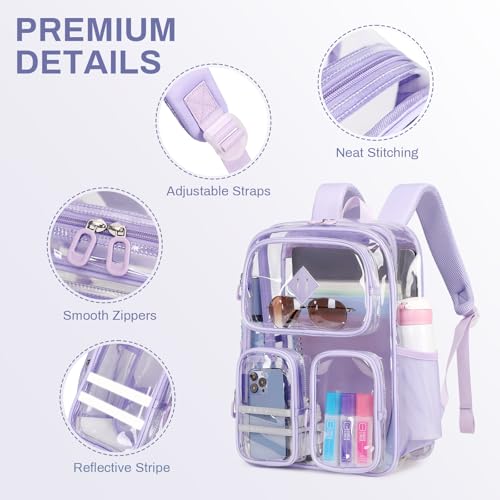 Clear Backpacks for School Heavy Duty Clear Bookbag Stadium Events Transparent Back Pack Girls Women, Purple - color: Purple