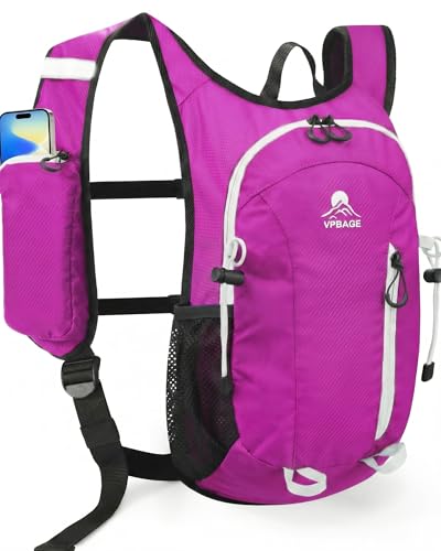 Foldable Small Hiking Backpack with 3 Strap Pockets – Lightweight 300D Spill-proof Daypack for Men Women – Packable Small Travel Backpack with Chest Strap & Trekking Pole Holder – Durable Outdoor Bag - color: Rosered-