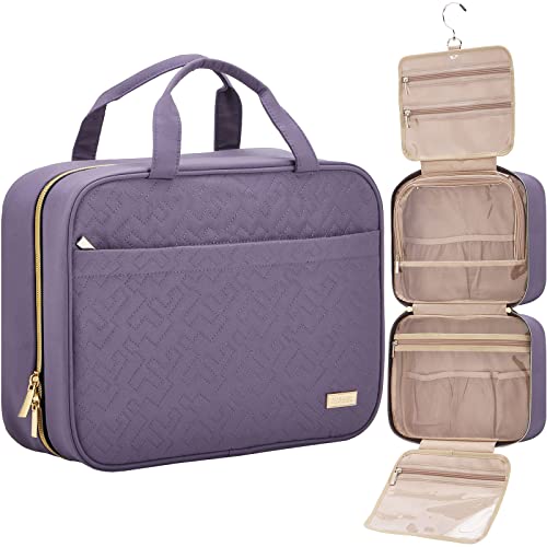 NISHEL Travel Toiletry Bag for women, Portable Hanging Organizer for Full-Sized Shampoo, Conditioner, Brushes Set, Makeup Accessories, Large Size, Purple - color: Purple, size: Large